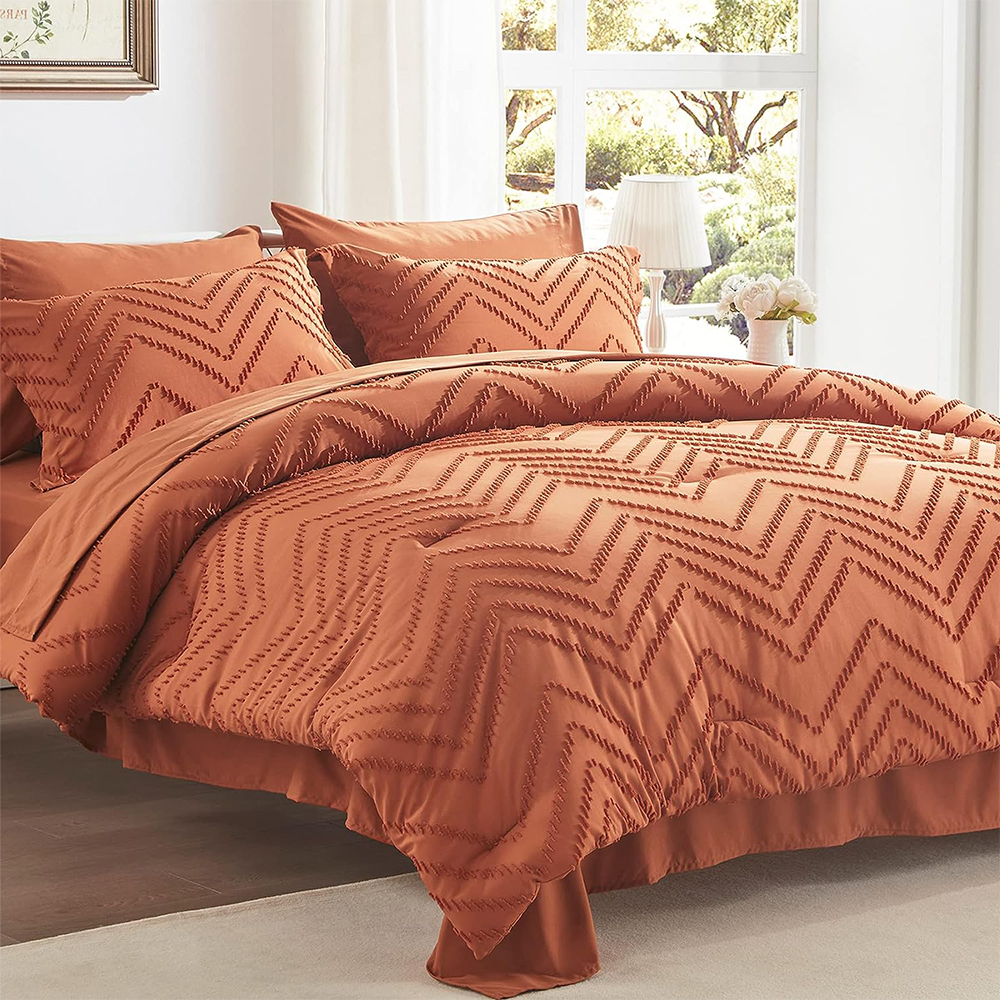 Brown Jacquard Boho Wave CLIPPT COMFERTER SET 7 st comforter med lakan